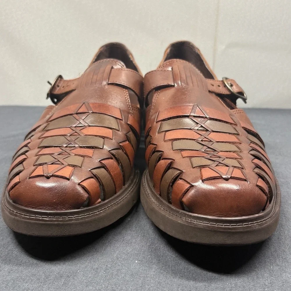 Stacy Adams Men Huarache Sandals Woven Leather 10.5 M Brown Fisherman Brazil